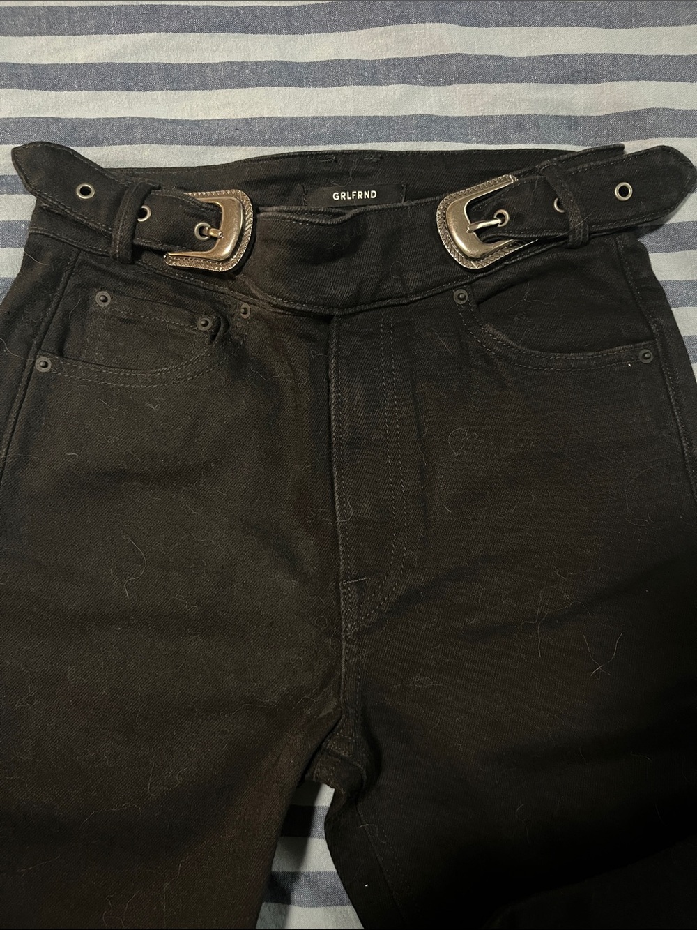 GRLFRND Black High-Rise Jeans with Buckle Waist